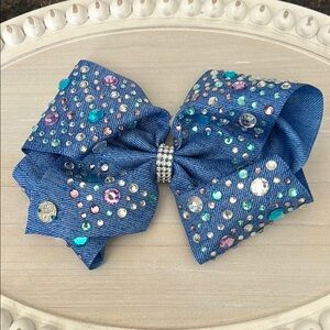 JoJo Siwa Blue Denim Kids Bow with Rhinestones